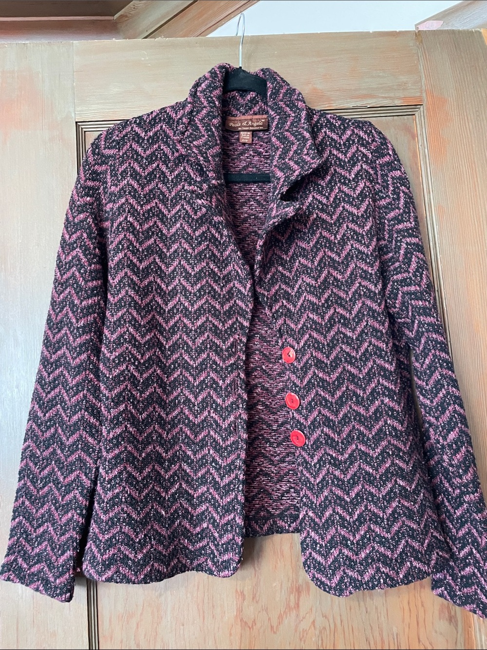 Women's Mauve & Black Zigzag Knit Cardigan/Blazer